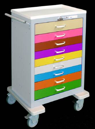 Waterloo Industries Uni-Cart Treatment Cart Stainless Steel 24.25 X 29 X 43.25 Inch 4 Drawers Light Gray / Multi-color - UTGLU-9PEDS