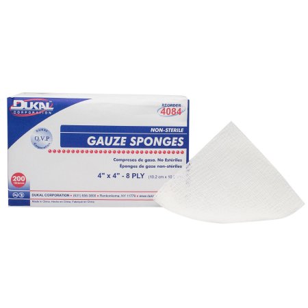 Dukal - Gauze Sponge Cotton 8-Ply 4 X 4 Inch Square NonSterile - 4084
