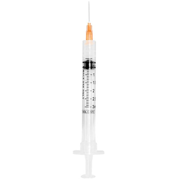 Sol-Millennium Medical Syringe/Needle 3Cc Blunt Luer Lock Fill 25Gx5/8" Invirosnap Safety 100/Bx, 8 Bx/Ca - 100078IM