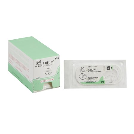Ethilon - Suture with Needle Nonabsorbable Uncoated Black Suture Monofilament Nylon Size 5 - 0 18 Inch Suture 1-Needle 19 mm Length 3/8 Circle Reverse Cutting Needle - 661G