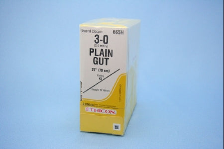 J & J Healthcare Systems Suture with Needle Absorbable Uncoated Undyed Suture Plain Gut Size 3-0 27 Inch Suture 1-Needle 60 mm Length Straight Conventional Cutting Needle - 665H