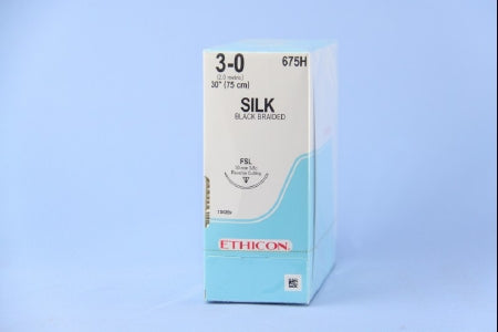 Perma-Hand - Suture with Needle Nonabsorbable Coated Black Suture Braided Silk Size 3 - 0 30 Inch Suture 1-Needle 30 mm Length 3/8 Circle Reverse Cutting Needle - 675H
