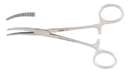 Integra Lifesciences - Forceps Lahey 5-1/2 Inch Length Surgical Grade Stainless Steel NonSterile Ratchet Lock Finger Ring Handle Curved Serrated Tip - 7-62