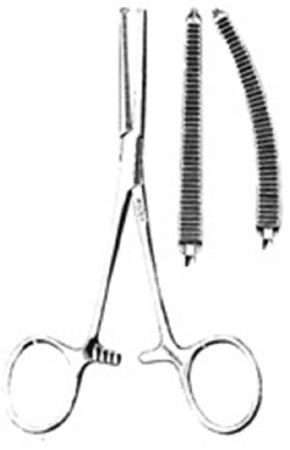 Miltex - Hemostatic Forceps Kocher 5-1/2 Inch Length OR Grade German Stainless Steel NonSterile Ratchet Lock Finger Ring Handle Straight Serrated Tips with 1 X 2 Teeth - 7-66