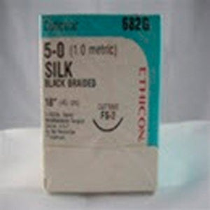 J & J Healthcare Systems Perma-Hand Suture with Needle Nonabsorbable Coated Black Suture Braided Silk Size 5-0 18 Inch Suture 1-Needle 19 mm Length 3/8 Circle Reverse Cutting Needle - 682G