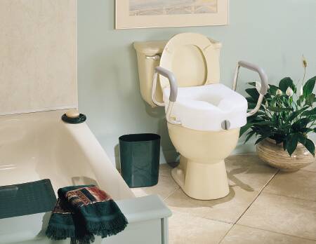 Apex-Carex Healthcare E-Z Lock Raised Toilet Seat with Arms 5 Inch Height White 300 lbs. Weight Capacity - FGB311C0 0000