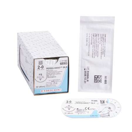 Perma-Hand - Suture with Needle Nonabsorbable Coated Black Suture Braided Silk Size 2 - 0 18 Inch Suture 1-Needle 26 mm Length 3/8 Circle Reverse Cutting Needle - 685G