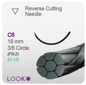 Surgical Specialties LOOK Suture with Needle Nonabsorbable Coated Black Suture Braided Silk Size 5-0 18 Inch Suture 1-Needle 18 mm Length 3/8 Circle Reverse Cutting Needle - 754B
