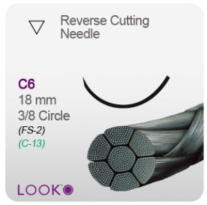 LOOK - Suture with Needle Nonabsorbable Coated Black Suture Braided Silk Size 5 - 0 18 Inch Suture 1-Needle 19 mm Length 3/8 Circle Reverse Cutting Needle - 754B
