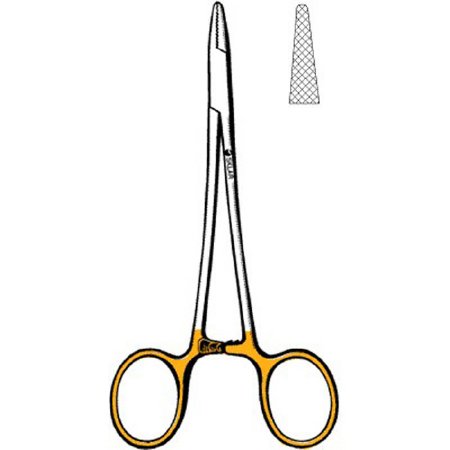 Sklar - Needle Holder 5 Inch Length Straight Serrated Tips Finger Ring Handle - 21-8005