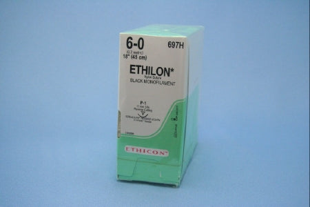 J & J Healthcare Systems Ethilon Suture with Needle Nonabsorbable Uncoated Black Suture Monofilament Nylon Size 6-0 18 Inch Suture 1-Needle 11 mm Length 3/8 Circle Precision Point - Reverse Cutting Needle - 697H