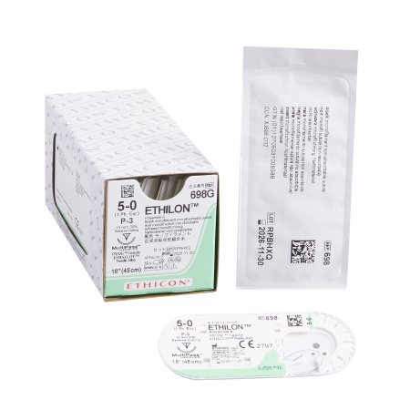 Ethilon - Suture with Needle Nonabsorbable Uncoated Black Suture Monofilament Nylon Size 5 - 0 18 Inch Suture 1-Needle 13 mm Length 3/8 Circle Precision Point - Reverse Cutting Needle - 698G