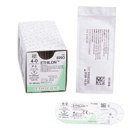 Ethilon - Suture with Needle Nonabsorbable Uncoated Black Suture Monofilament Nylon Size 4 - 0 18 Inch Suture 1-Needle 13 mm Length 3/8 Circle Precision Point - Reverse Cutting Needle - 699G