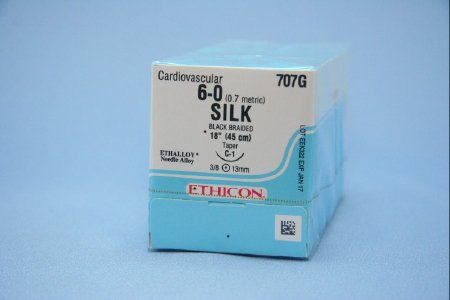 J & J Healthcare Systems Perma-Hand Suture with Needle Nonabsorbable Coated Black Suture Braided Silk Size 6-0 18 Inch Suture 1-Needle 13 mm Length 3/8 Circle Taper Point Needle - 707G
