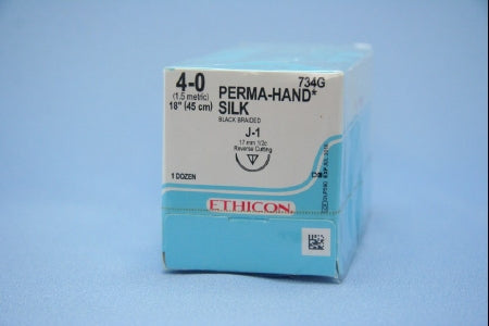 Perma-Hand - Suture with Needle Nonabsorbable Coated Black Suture Braided Silk Size 4 - 0 18 Inch Suture 1-Needle 17 mm Length 1/2 Circle Reverse Cutting Needle - 734G