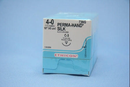 J & J Healthcare Systems Perma-Hand Suture with Needle Nonabsorbable Coated Black Suture Braided Silk Size 4-0 18 Inch Suture 1-Needle 13 mm Length 3/8 Circle Reverse Cutting Needle - 736G