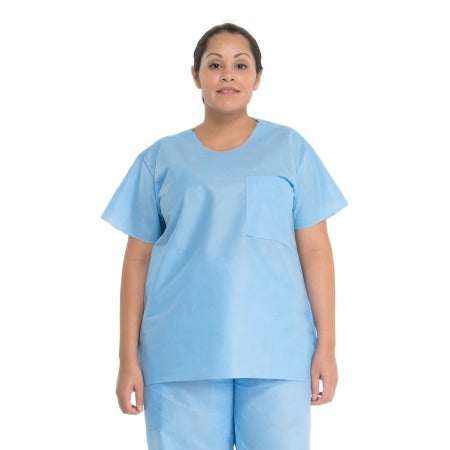 O&M Halyard - Scrub Shirt Medium Blue 1 Pocket Short Sleeve Unisex - 69701