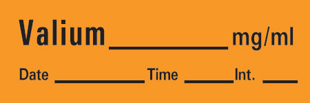 Precision Dynamics TimeMed Pre-Printed Label Timemed Anesthesia Label Valium Orange 1-1/2 X 1/2 Inch - AN-101