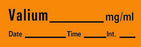 Timemed - Drug Label Anesthesia Label Valium_mg/mL Date_Time_Int_ Orange 1/2 X 1-1/2 Inch - AN-101