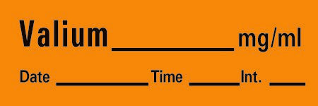 Timemed - Drug Label Anesthesia Label Valium_mg/mL Date_Time_Int_ Orange 1/2 X 1-1/2 Inch - AN-101