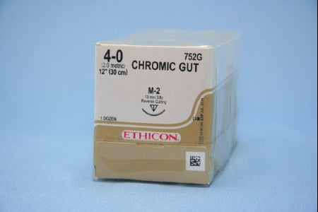 J & J Healthcare Systems Suture with Needle Absorbable Uncoated Undyed Suture Chromic Gut Size 4-0 12 Inch Suture Double-Armed 13 mm Length 3/8 Circle Reverse Cutting Needle - 751G