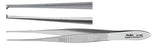 Miltex Miltex Tissue Forceps Iris 4 Inch OR Grade Stainless Steel (German) NonSterile NonLocking Thumb Handle Straight Serrated Tips w/1 X 2 Teeth - 18-786