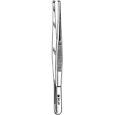 Sklar Tissue Forceps 5-1/2 Inch Surgical Grade Stainless Steel NonSterile NonLocking Thumb Handle Straight Serrated Tips w/1 X 2 Teeth - 19-1255