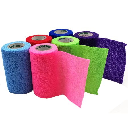 CoFlex - Cohesive Bandage 4 Inch X 5 Yard 14 lbs. Tensile Strength Self-adherent Closure Neon Pink / Blue / Purple / Light Blue / Neon Green / Red NonSterile - 3400CP-018