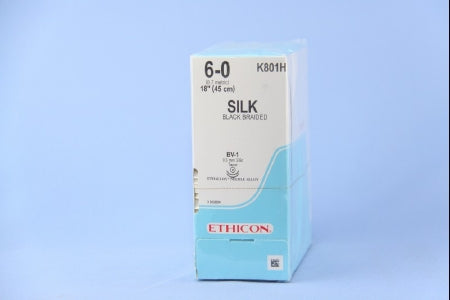 Perma-Hand - Suture with Needle Nonabsorbable Coated Black Suture Braided Silk Size 6 - 0 18 Inch Suture Double-Armed 9.3 mm Length 3/8 Circle Taper Point Needle - J & J Healthcare Systems - K801H