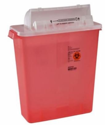 Cardinal SharpStar In-Room Sharps Container 1-Piece 16-1/2 H X 13-3/4 W X 6 D Inch 12 Quart Translucent Red Horizontal Entry Lid - 8537SA