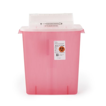 SharpStar In-Room - Sharps Container 16-1/2 H X 13-3/4 W X 6 D Inch 3 Gallon Translucent Red Base / Translucent Lid Horizontal Entry Counter Balanced Door Lid - 8537SA