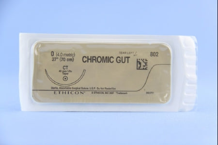 J & J Healthcare Systems - Suture with Needle Absorbable Uncoated Undyed Suture Chromic Gut Size 0 27 Inch Suture 1-Needle 40 mm Length 1/2 Circle Taper Point Needle - 802H