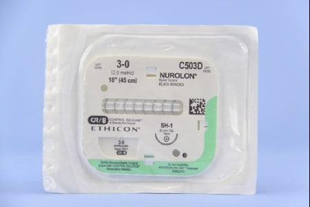 J & J Healthcare Systems Nurolon Suture with Needle Nonabsorbable Coated Black Suture Braided Nylon Size 3-0 18 Inch Suture 1-Needle 22 mm Length 1/2 Circle Taper Point Needle - C503D