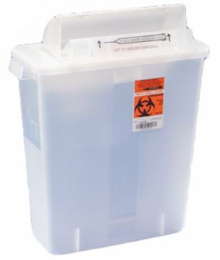 SharpStar In-Room - Sharps Container 16-1/2 H X 13-3/4 W X 6 D Inch 3 Gallon Translucent Red Base / Translucent Lid Horizontal Entry Counter Balanced Door Lid - 8536SA