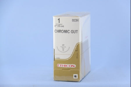 J & J Healthcare Systems - Suture with Needle Absorbable Uncoated Undyed Suture Chromic Gut Size 1 27 Inch Suture 1-Needle 40 mm Length 1/2 Circle Taper Point Needle - 803H