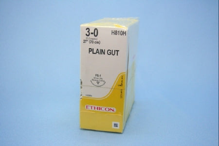 J & J Healthcare Systems Suture with Needle Absorbable Uncoated Undyed Suture Plain Gut Size 3-0 27 Inch Suture 1-Needle 24 mm Length 3/8 Circle Reverse Cutting Needle - H810H