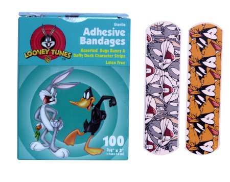 Dukal Stat Strip Adhesive Strip 3/4 X 3 Inch Plastic Rectangle Kid Design (Looney Tunes Bugs and Daffy) Sterile - 1075737