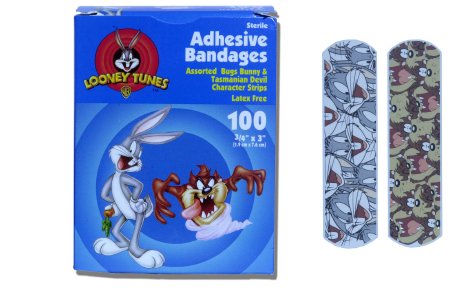 Dukal Stat Strip Adhesive Strip 3/4 X 3 Inch Plastic Rectangle Kid Design (Looney Tunes Bugs and Taz) Sterile - 1073737