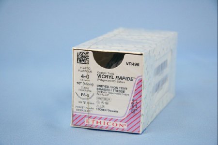 Coated Vicryl Rapide - Suture with Needle Absorbable Coated Undyed Suture Braided Polyglactin 910 Size 4 - 0 18 Inch Suture 1-Needle 19 mm Length 3/8 Circle Precision Point - Reverse Cutting Needle - VR496