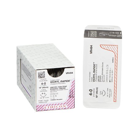 Coated Vicryl Rapide - Suture with Needle Absorbable Coated Undyed Suture Braided Polyglactin 910 Size 4 - 0 18 Inch Suture 1-Needle 13 mm Length 3/8 Circle Precision Point - Reverse Cutting Needle - VR494