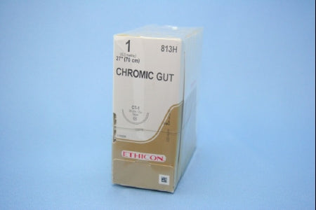 J & J Healthcare Systems Suture with Needle Absorbable Uncoated Undyed Suture Chromic Gut Size 1 27 Inch Suture 1-Needle 36 mm Length 1/2 Circle Taper Point Needle - 813H