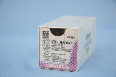 J & J Healthcare Systems Coated Vicryl Rapide Suture with Needle Absorbable Coated Undyed Suture Braided Polyglactin 910 Size 5-0 18 Inch Suture 1-Needle 13 mm Length 3/8 Circle Precision Cosmetic - Conventional Cutting PRIME Needle - VR834