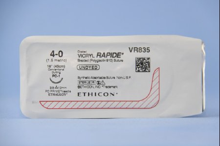 Coated Vicryl Rapide - Suture with Needle Absorbable Coated Undyed Suture Braided Polyglactin 910 Size 4 - 0 18 Inch Suture 1-Needle 13 mm Length 3/8 Circle Precision Cosmetic - Conventional Cutting PRIME Needle - VR835