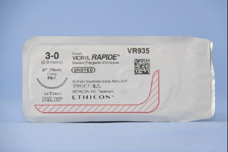 Coated Vicryl Rapide - Suture with Needle Absorbable Coated Undyed Suture Braided Polyglactin 910 Size 3 - 0 27 Inch Suture 1-Needle 24 mm Length 3/8 Circle Precision Point - Reverse Cutting Needle - VR935