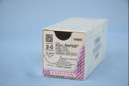 Coated Vicryl Rapide - Suture with Needle Absorbable Coated Undyed Suture Braided Polyglactin 910 Size 2 - 0 36 Inch Suture 1-Needle 36 mm Length 1/2 Circle Taper Point Needle - VR945