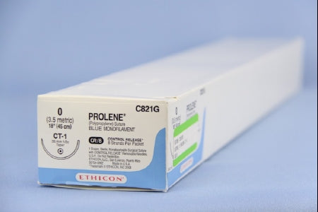 Prolene - Suture with Needle Nonabsorbable Uncoated Blue Suture Monofilament Polypropylene Suture Size 0 18 Inch Suture 1-Needle 36 mm Length 1/2 Circle Taper Point Needle - C821G