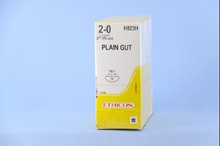 J & J Healthcare Systems Suture with Needle Absorbable Uncoated Undyed Suture Plain Gut Size 2-0 27 Inch Suture 1-Needle 24 mm Length 3/8 Circle Reverse Cutting Needle - H823H
