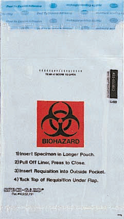 Minigrip Speci-Gard Specimen Transport Bag with Document Pouch 6 X 10 Inch Polyethylene Biohazard Symbol / Storage Instructions Adhesive Closure NonSterile - UF95-600BIO