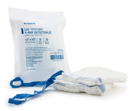 McKesson McKesson Surgical Laparotomy Sponge X-Ray Detectable Cotton 12 X 12 Inch 5 Count Soft Pack Sterile - 16-2112121