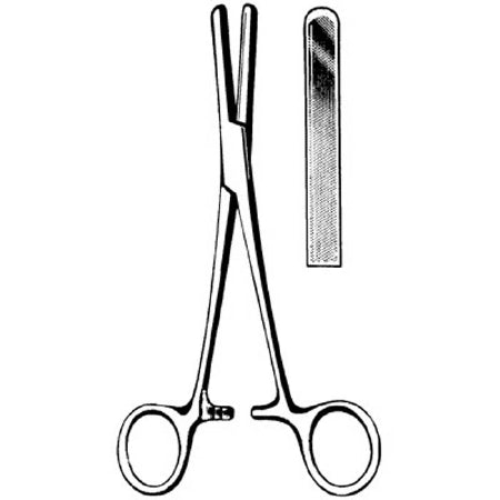 Merit - Tubing Forceps Presbyterian 6-1/2 Inch Length Mid Grade Stainless Steel NonSterile Ratchet Lock Finger Ring Handle Straight - 97-592